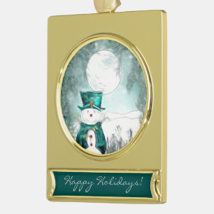 Der Snowman CUSTOM GREETING Banner-Ornament Gold