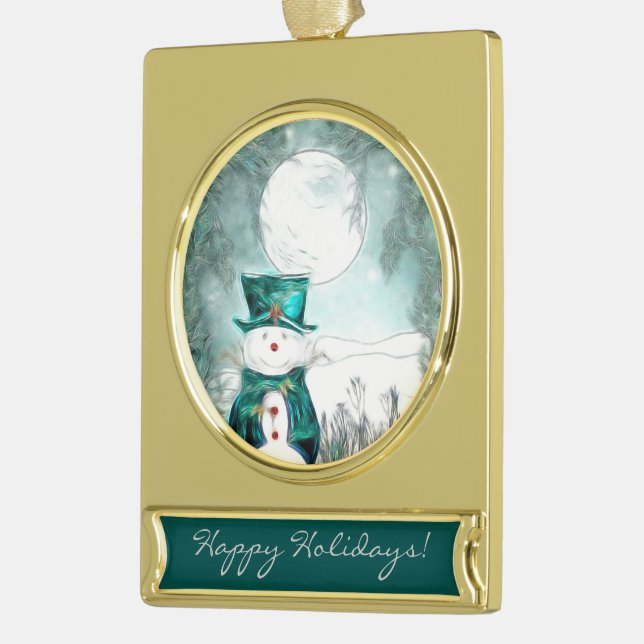 Der Snowman CUSTOM GREETING Banner-Ornament Gold (Links)