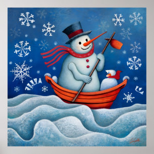 Der Snowman paddelt auf dem Boot Poster