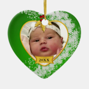 Der Snowy-Foto-Andenken-Weihnachten des Babys Keramikornament