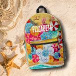 Der Sommer am Strand Bedruckter Rucksack<br><div class="desc">Ihr Vorname auf der Vorderseite dieses speziellen Rucksacks mit einem Muster von bunten Regenschirmen,  Wellen auf einem Sandstrand und Sonnenbädern,  Spaß,  einen für jedes Familienmitglied zu schaffen oder als Geschenk zu geben. PASSENDE Artikel in unserem Geschäft.</div>