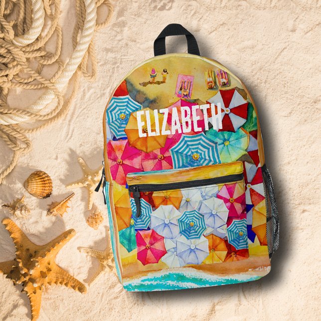 Der Sommer am Strand Bedruckter Rucksack (Summer at the Beach Printed Backpack personalized with your name on the front.)