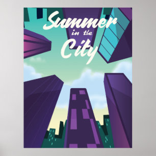 Der Sommer im Stadtbild Poster Cartoon.