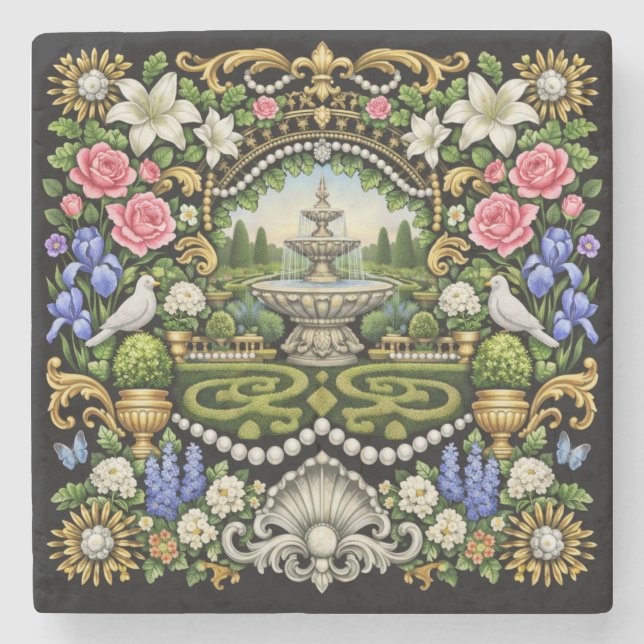 Der Sonnengarten im Stil von Versailles  Steinuntersetzer (Vorderseite)
