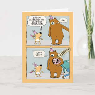 Der sonnige Bär findet einen Noisemaker zum Geburt Karte