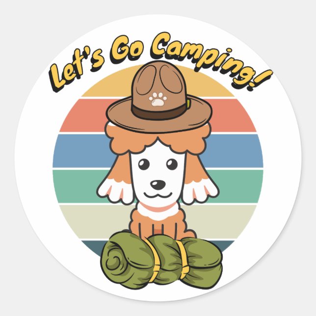 Der sonnige braune Hund will, Camping zu gehen Runder Aufkleber (Vorderseite)