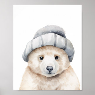 Der sonnige Eisbär trägt eine Motorhaube in Wasser Poster