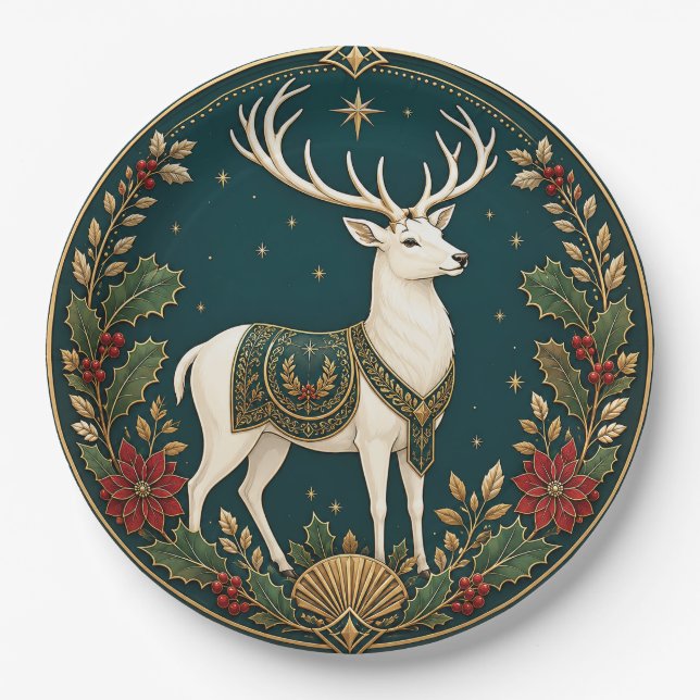 Der souveräne Hirsch des Winters Pappteller (Vorderseite)