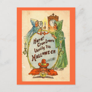Der Spiegel und die Hexe Halloween Vintage Postkarte