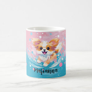 Der spielerische Papillon Pup: Splash of Pink and Kaffeetasse