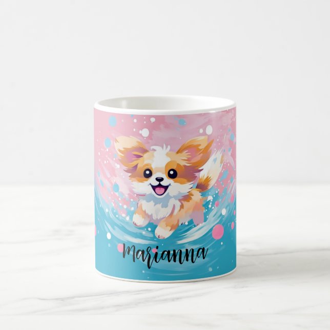 Der spielerische Papillon Pup: Splash of Pink and  Kaffeetasse (Mittel)