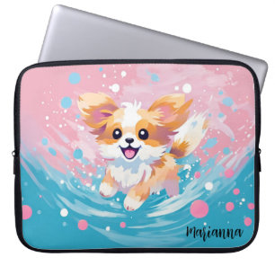 Der spielerische Papillon Pup: Splash of Pink and  Laptopschutzhülle