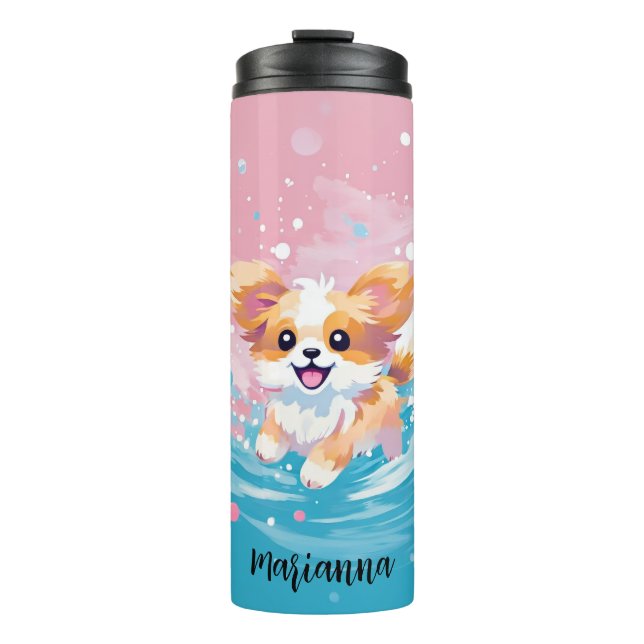 Der spielerische Papillon Pup: Splash of Pink and  Thermosbecher (Vorderseite)