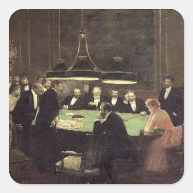 Der Spielsaal im Casino, 1889 Quadratischer Aufkleber (Vorderseite)