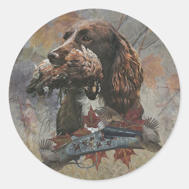 Der Sprocker Spanier, Gun Dog Art Runder Aufkleber (Vorderseite)