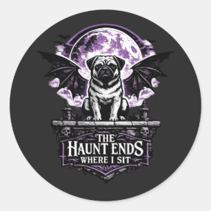 Der Spuk endet, wo ich sitze Pug Halloween Gothic Runder Aufkleber