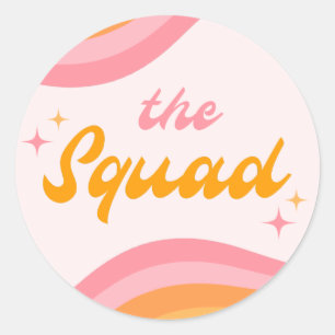 Der Squad Groovy Pink & Orange Runder Aufkleber