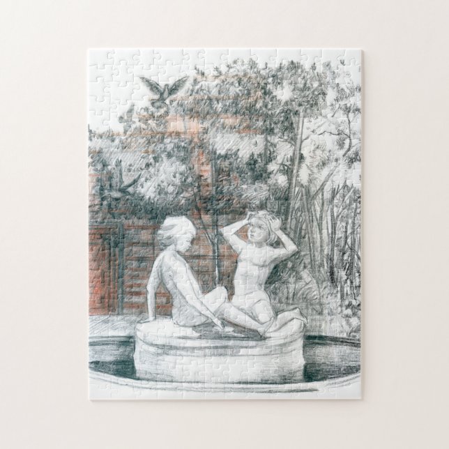 der Stadtbrunnen mit Figuren für Mädchen Puzzle (Vertikal)
