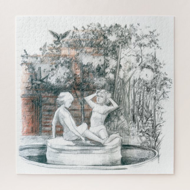 der Stadtbrunnen mit Figuren für Mädchen Puzzle (Vertikal)
