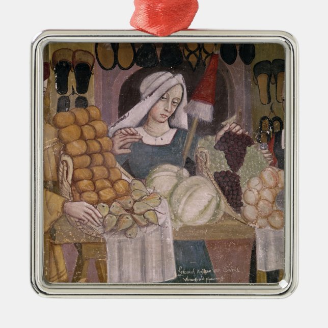Der Stand der Frucht-Verkäufer Silbernes Ornament (Vorne)