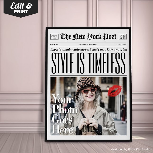 Der Stil der eigenen Zeitung ist zeitlos modern un Poster (Custom Newspaper Style Is Timeless Trendy Wall Art for Office Salon or Home, Trendy Gift for Fashion)