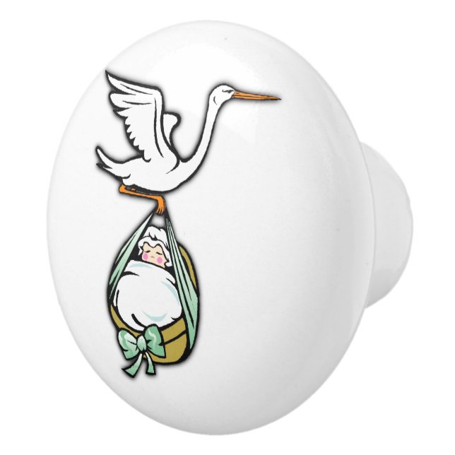 Der Storch trägt ein Baby Keramikknauf (Rechts)