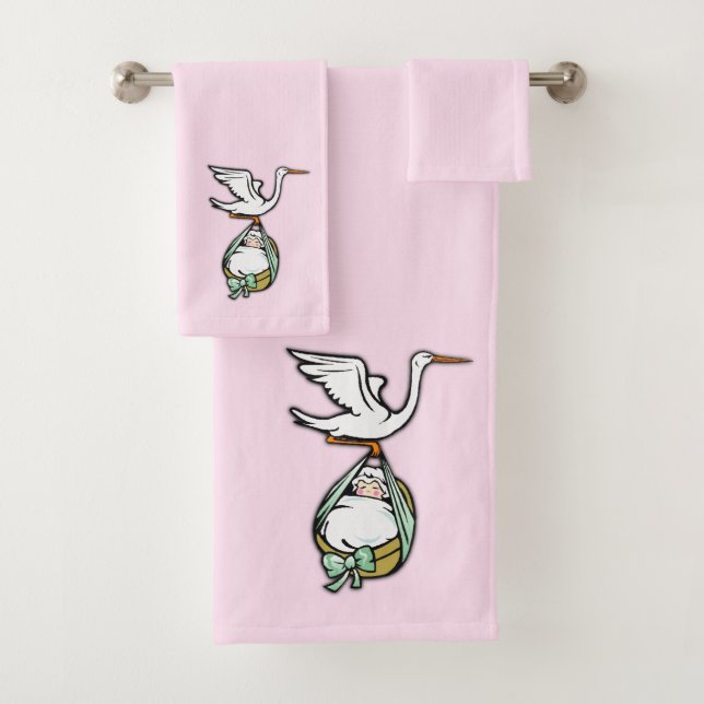 Der Storch trägt ein Baby-Mädchen Badhandtuch Set (Insitu)