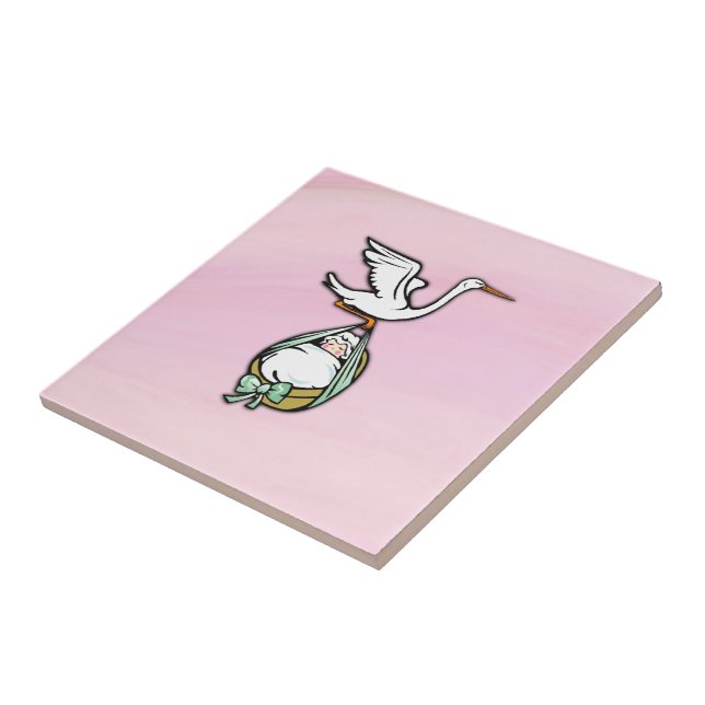 Der Storch trägt ein Baby-Mädchen Fliese (Seite)