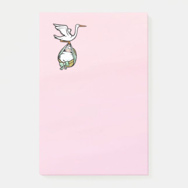 Der Storch trägt ein Baby Post-it Klebezettel (Vorderseite)