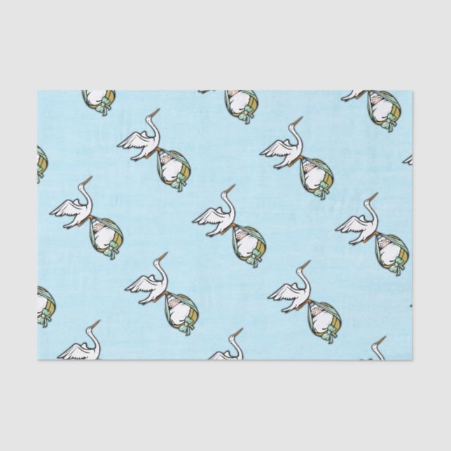 Der Storch trägt einen Babyjungen Seidenpapier (Vorderseite)