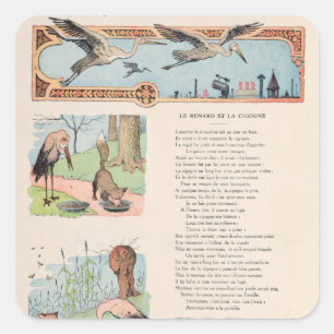Der Storch und der Fox von den Fabeln Quadratischer Aufkleber