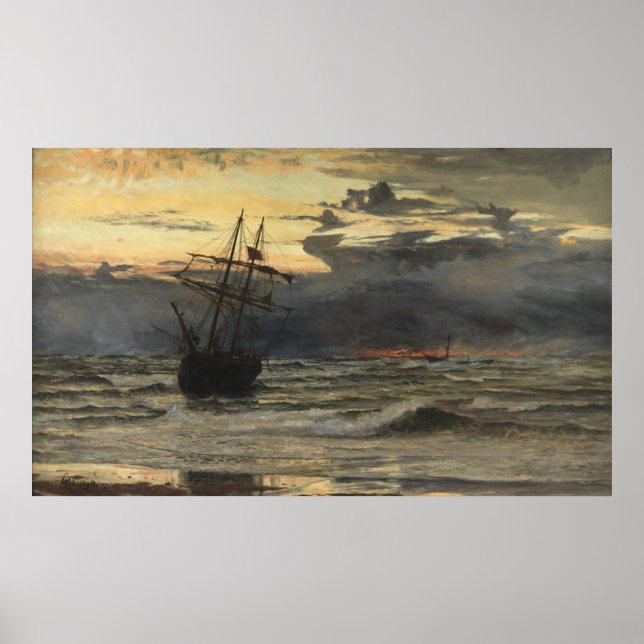 Der Strand am Meer nach einem Sturm, Morgengrauen Poster (Vorne)