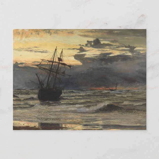 Der Strand am Meer nach einem Sturm, Morgengrauen Postkarte (Vorderseite)