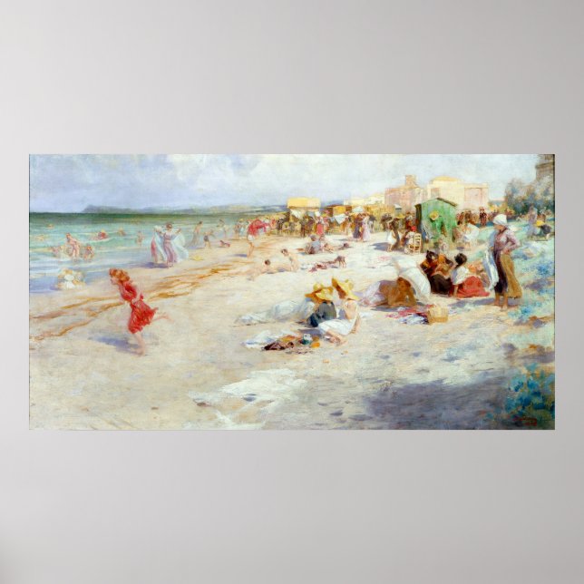 Der Strand ist im Sommer überlaufen Poster (Vorne)