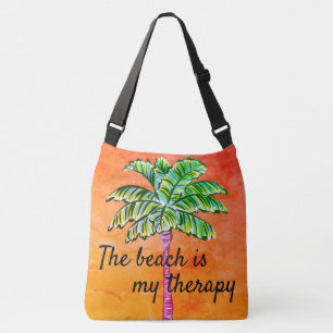 Der Strand ist meine Therapie Orange Tropical Palm Tragetaschen Mit Langen Trägern