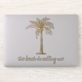 Der Strand nennt mich Golden Coconut Palm Tree Aufkleber