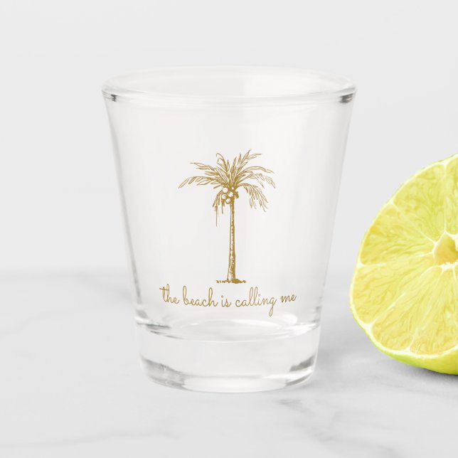 Der Strand nennt mich Golden Coconut Palm Tree Schnapsglas (Vorderseite)