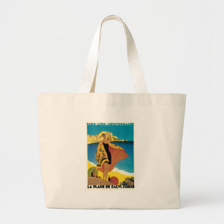 Der Strand von Calvi, Frankreich Vintage-Reisepost Jumbo Stoffbeutel