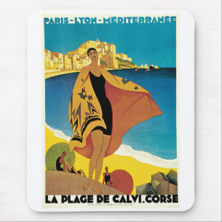 Der Strand von Calvi, Frankreich Vintage-Reisepost Mousepad