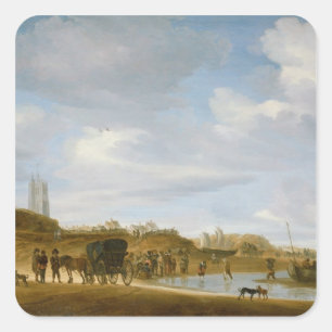 Der Strand von Egmond-an-Zee Quadratischer Aufkleber
