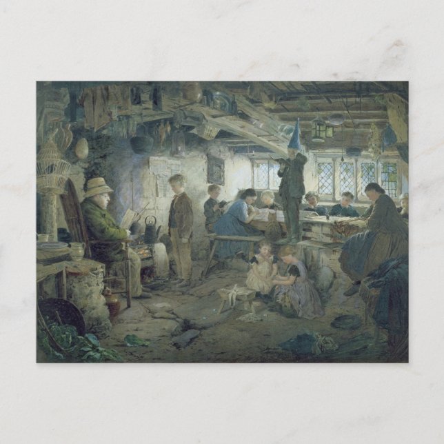 Der strenge Schulmeister, 1868 Postkarte (Vorderseite)