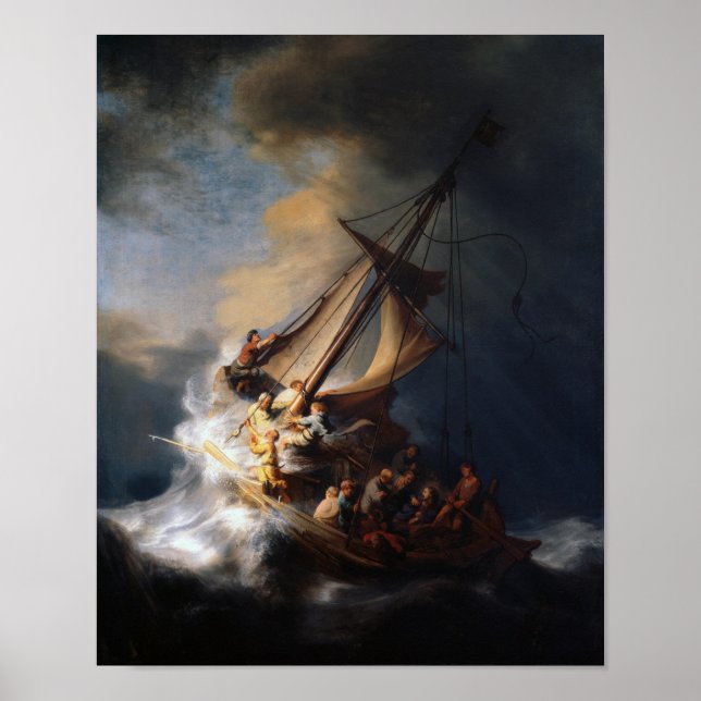 Der Sturm am Meer von Galiläa - Rembrandt Poster (Vorne)