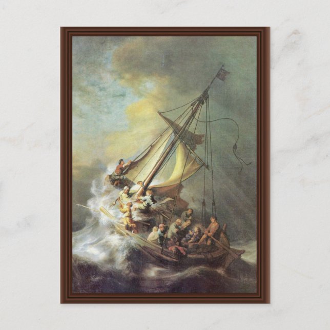 Der Sturm am Meer von Galiläa. Von Rembrandt Van Postkarte (Vorderseite)