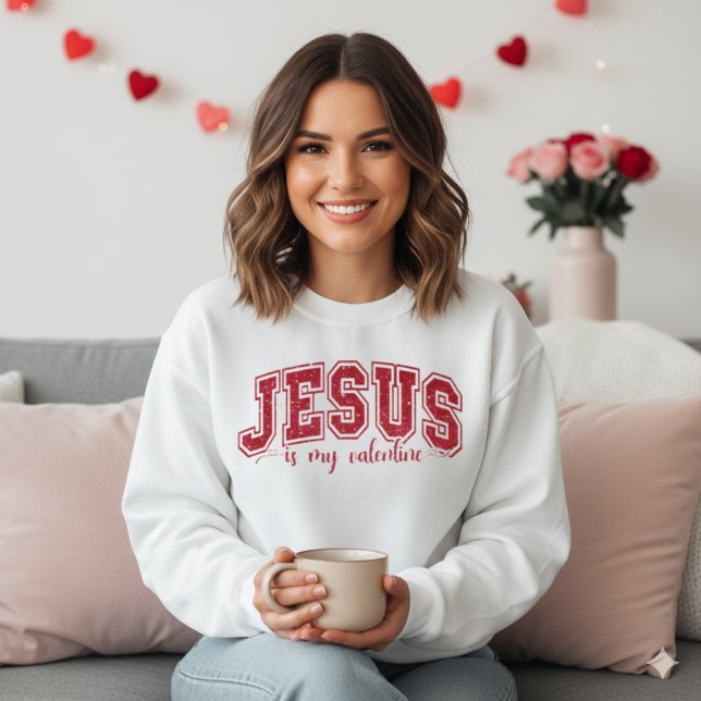 Der stylische Jesus ist mein Valentiner Roter Imit Sweatshirt (Stylish Jesus Is My Valentine Red Faux Sequin Sweatshirt)
