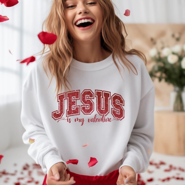 Der stylische Jesus ist mein Valentiner Roter Imit Sweatshirt (Stylish Jesus Is My Valentine Red Faux Sequin Sweatshirt)