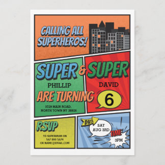 Der Superhero-Einladungs-Party des Doppeljungen Einladung
