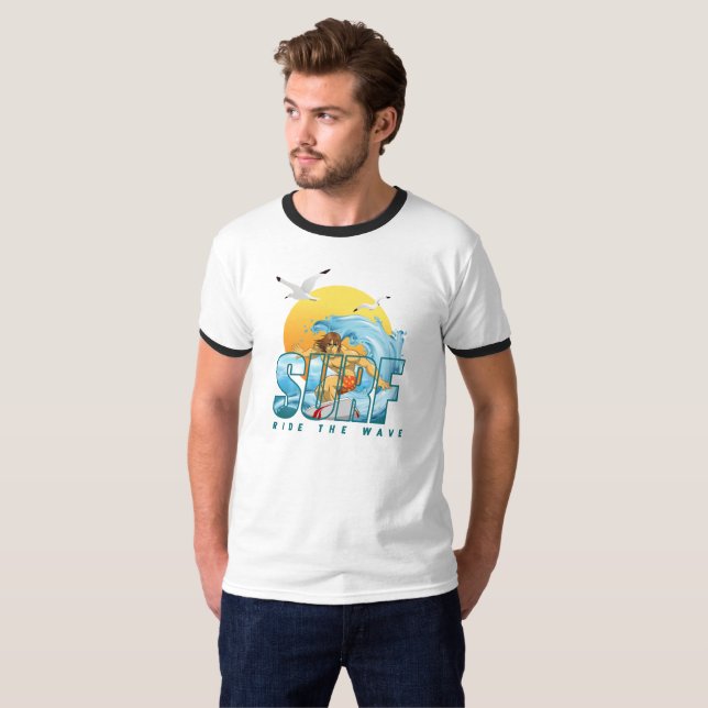 Der Surfer fährt die Welle | Männer Ringer T-Shirt (Vorne ganz)