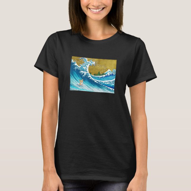 Der Surfing Wave Corgi T-Shirt (Vorderseite)