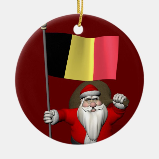 Der süße Weihnachtsmann mit Abtritt Belgiens Keramik Ornament (Vorne)
