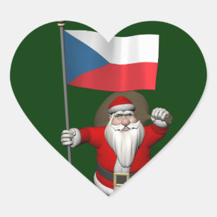 Der süße Weihnachtsmann mit der Flagge der Tschech Herz-Aufkleber